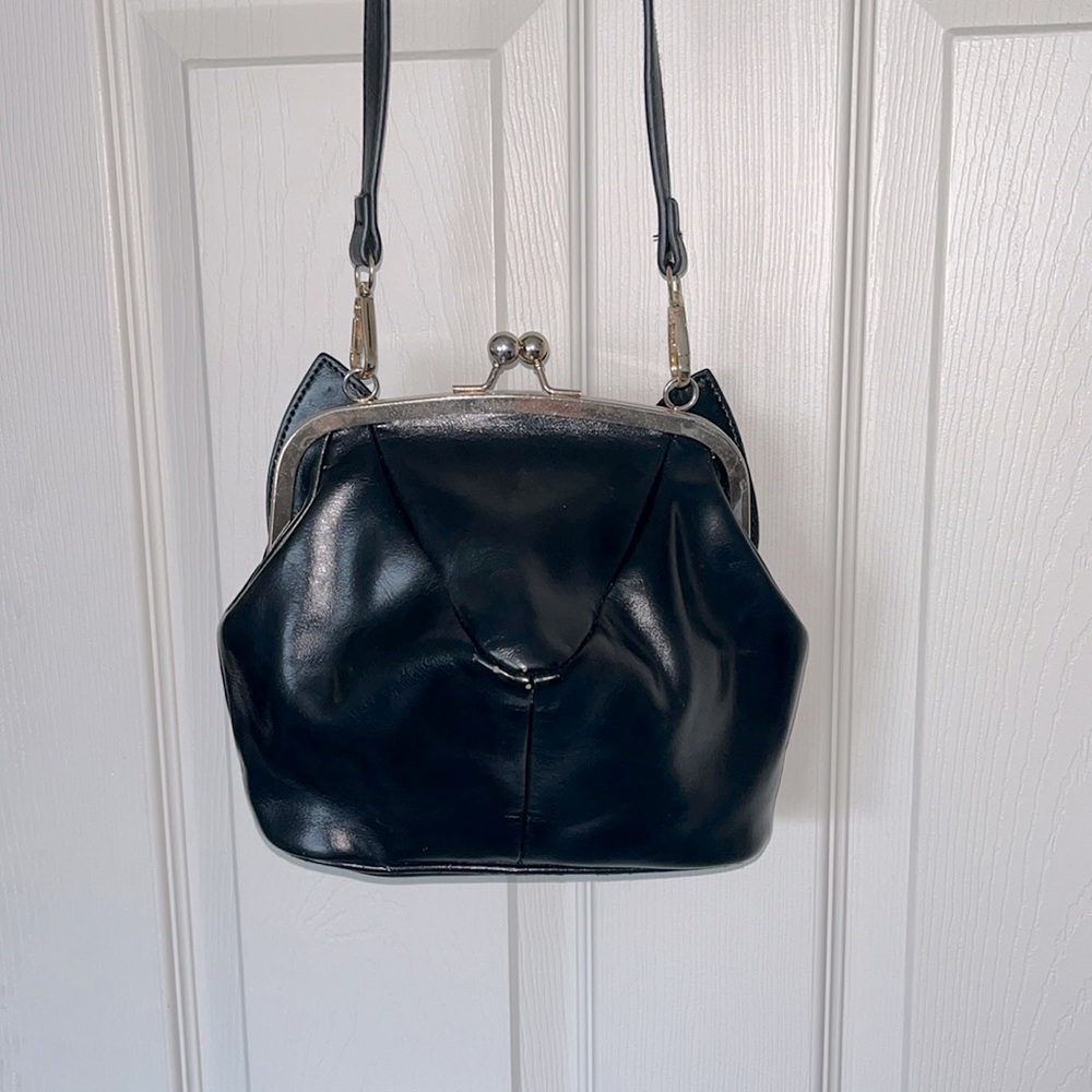 PU cat cross body purse - black